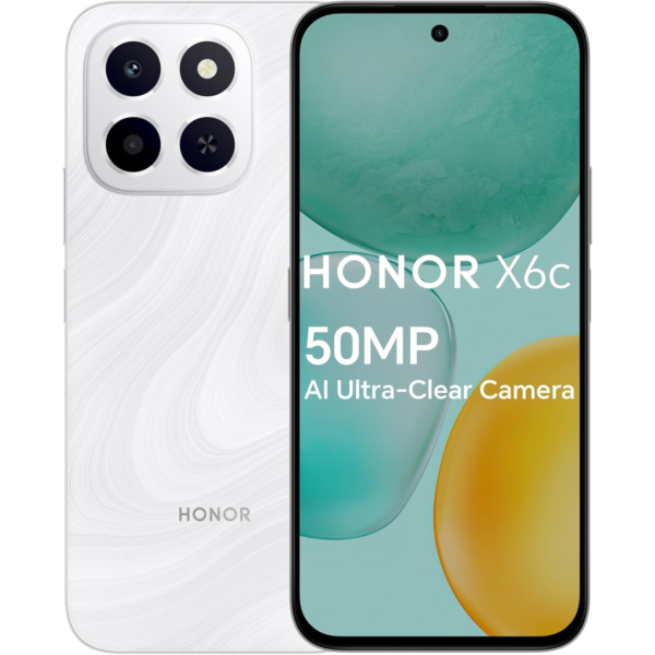 HONOR X6c Smartphone 6GB RAM 128GB ROM, 6.61" 120Hz Display, 50MP Camera, 35W Fast Charging, Dual SIM, Moonlight White – Middle East Version (UAE Type Approved)