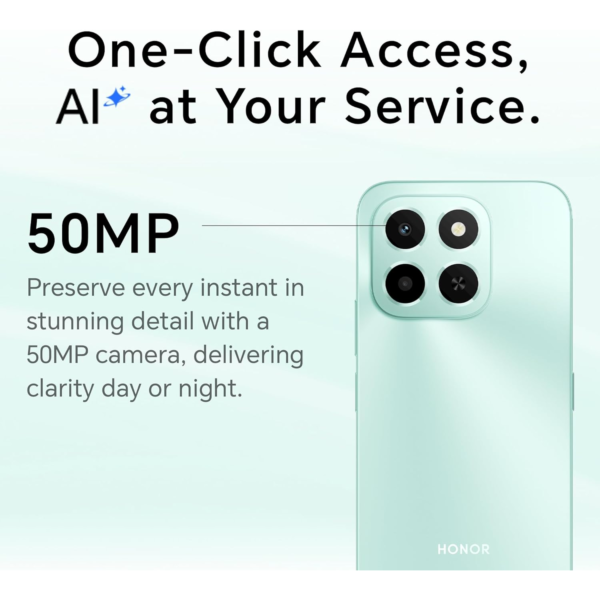 HONOR X6c Smartphone 6GB RAM 128GB ROM, 6.61" 120Hz Display, 50MP Camera, 35W Fast Charging, Dual SIM, Moonlight White – Middle East Version (UAE Type Approved)